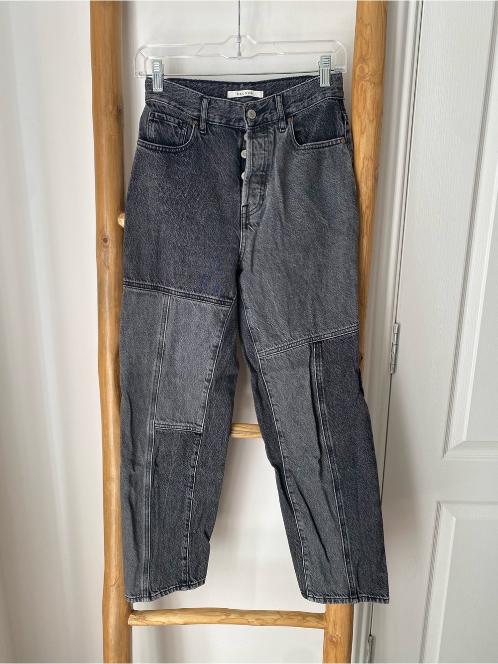 PacSun High-Rise Straight Patchwork Black Denim Jeans Size 26 Y2K Grunge